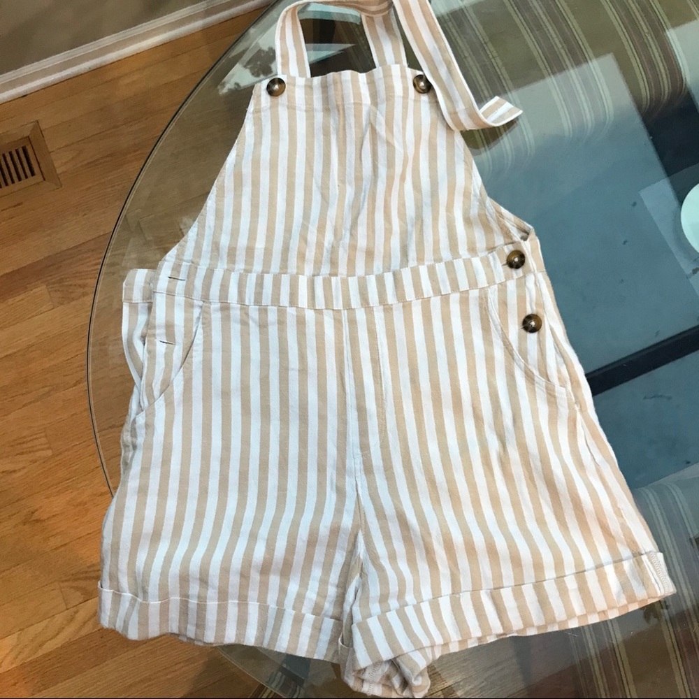 striped linen overalls